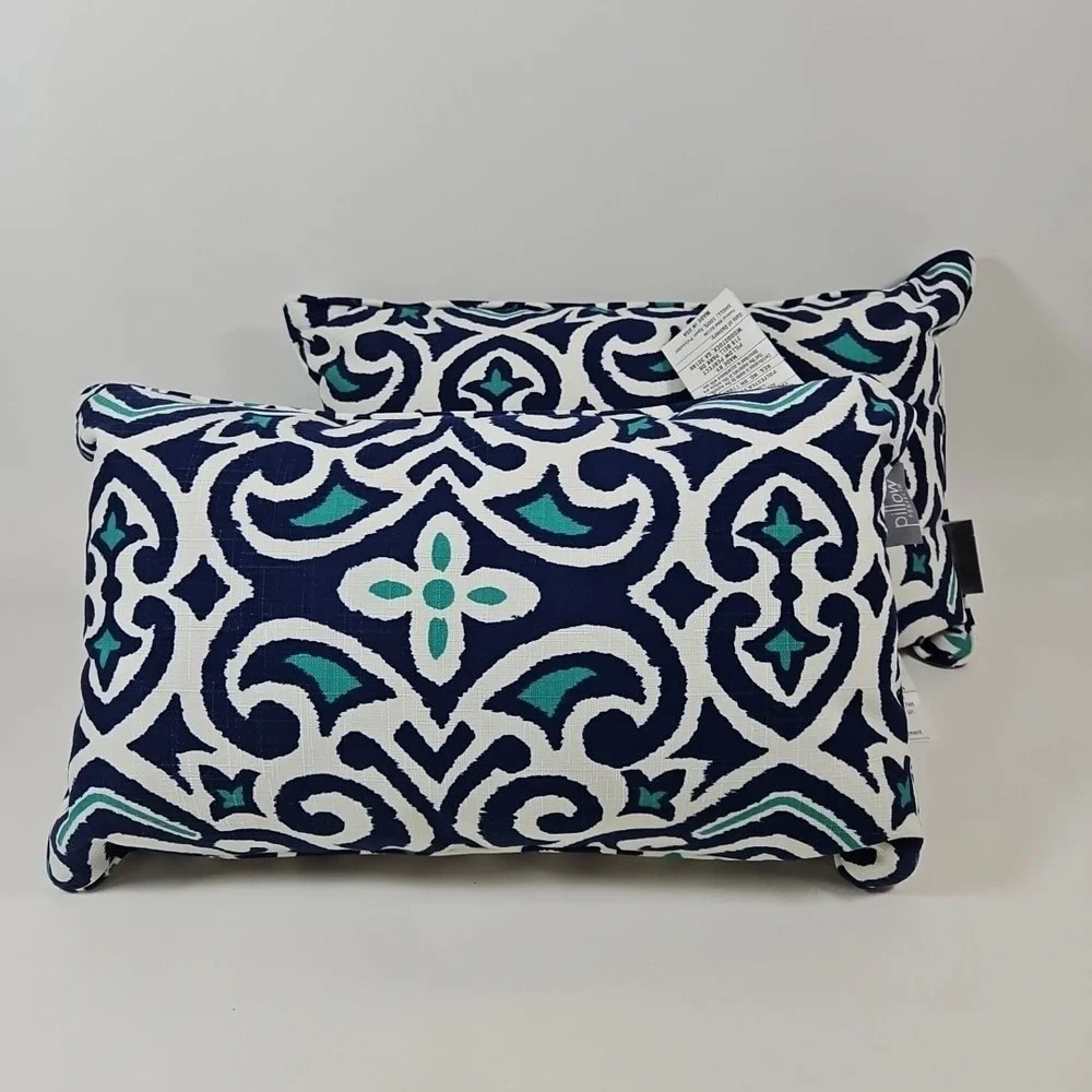 Damask Indoor/Outdoor Accent Throw Pillow, Plush Fill, Weather, and Fade Resi...